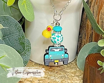 Handmade Turquoise 4x4 Vehicle Tumbler Charm: Duck & Animal Print Bead