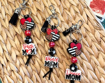 Handmade Beaded Mom Keychain: Track, Band, Dance - Tassel & Star