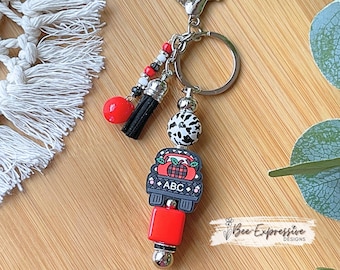 Handmade Silicone Truck Keychain: Red Plaid, Animal Print Bead