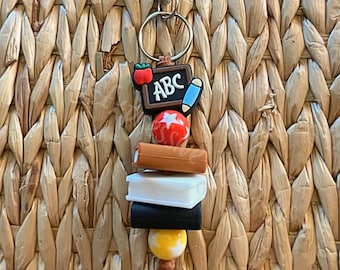 Handmade Teacher Keychain: ABC Chalkboard, Silicone Books & Star Beads