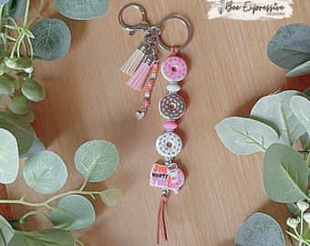 Handmade Donut Keychain: Silicone Beads, Suede Tassel & Heart Charm