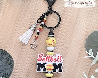 Handmade Softball Mom Keychain: Beaded Tassel, Lobster Clasp