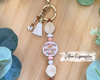 Handmade Beaded Keychain: "Dogs are my Favorite People" - Tassel & Butterfly Charm
