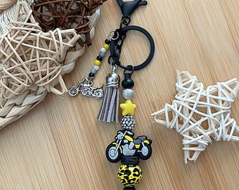 Unique and handmade, yellow and gray silicone motorcycle keychain!