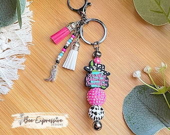 Watermelon Moonshine Beaded Keychain: Chunky Acrylic Tassel, Boot Charm