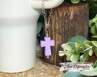 Silicone Cross Tumbler Charm: Silver Cuban Chain, 6 Colors