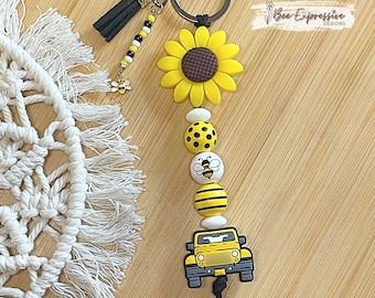 Handmade Sunflower Keychain: Beaded Tassel Bee Charm