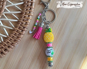 Pineapple Beaded Keychain: Summer Bag Charm with Heart