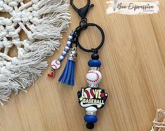 Handmade Baseball Keychain: Beaded Tassel, Matte Black Lobster Clasp