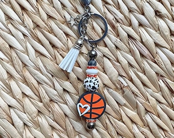 Handmade Basketball Keychain: Silicone Beads, Star Charm, Tassel