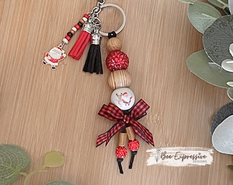 Handmade Santa Keychain: Beaded Christmas Tassel with Bow