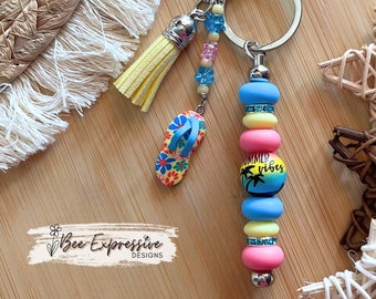 Handmade Tropical Beaded Keychain: Summer Vibes Flip Flop Charm