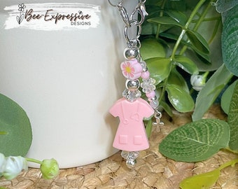 Pink Scrubs Tumbler Charm: Beaded Tassel with Metal Cross