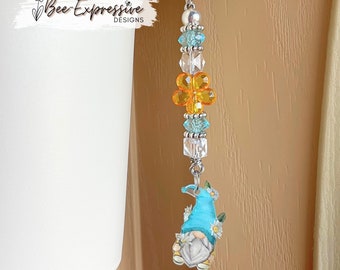 Handmade Gnome Tumbler Charm: Sunflower Pendant, Acrylic Beads