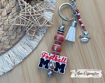 Handmade Football Mom Keychain: Beaded Tassel & Jersey Number Option