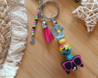 Handmade Beaded Keychain: Summer Vibes, Sunglasses Charm