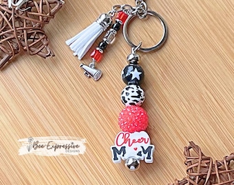 Handmade Cheer Mom Beaded Keychain with Megaphone Charm