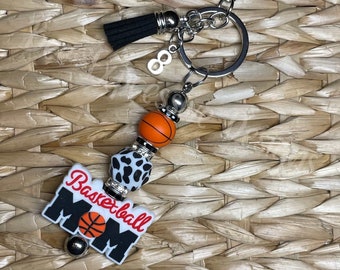 Custom Number Basketball Mom Keychain: Silicone Bead Charm