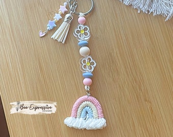 Handmade Rainbow Keychain: Beaded Star Tassel, Acrylic Flowers