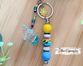 Handmade Beaded Keychain: Watermelon, Daisy, Summer Vibes