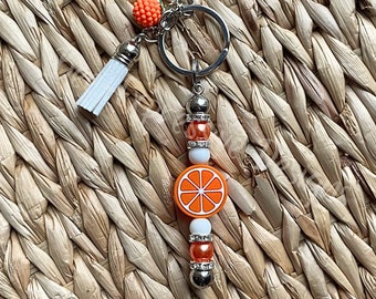 Orange Beaded Keychain: Silicone Charm, Rhinestone Spacers