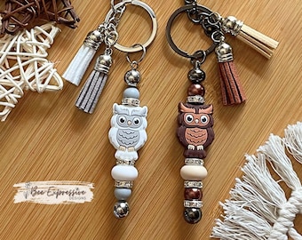 Handmade Owl Keychain: Beaded Tassel Charm, Lobster Clasp