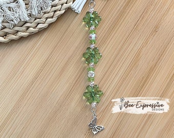Handmade Beaded Keychain, Acrylic Flower, Butterfly Charm, Tassel
