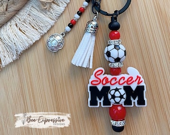 Handmade Soccer Mom Keychain: Beaded Tassel, Soccer Ball Charm
