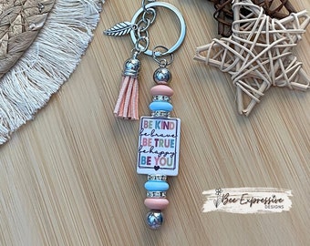 Inspirational Beaded Keychain: Handmade Interchangeable Bead Bar with Leaf Charm