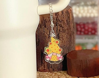 Sunflower Girl Gnome Tumbler Charm: Acrylic Cup Accessory