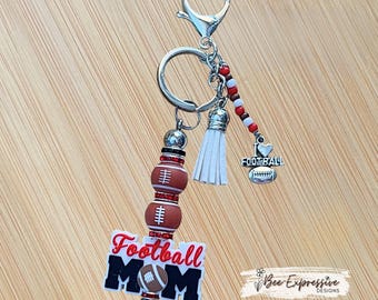 Handmade Football Mom Keychain: Beaded Tassel & Jersey Number Option