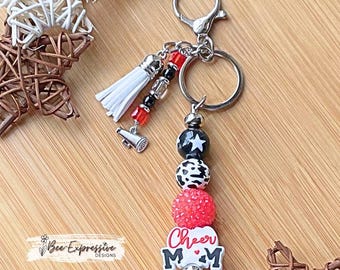 Handmade Cheer Mom Beaded Keychain with Megaphone Charm