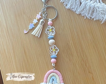 Handmade Rainbow Keychain: Beaded Star Tassel, Acrylic Flowers