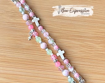 Handmade Beaded Cross Watch Bracelet: Stone & Acrylic Beads, for Apple Watches
