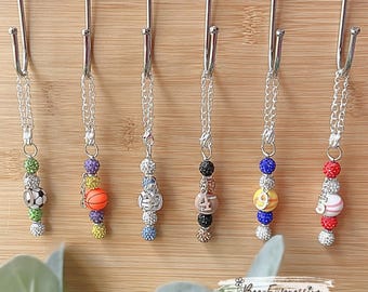Personalized Sports Ball Tumbler Charm: Rhinestones, Number, Chain