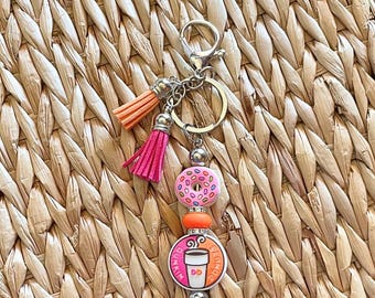 Handmade Donut Keychain: Silicone Bead, Rhinestone Spacers, Tassel