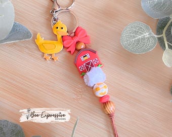 Duck Charm Keychain: Barn, Bowtie, Gingham Bead