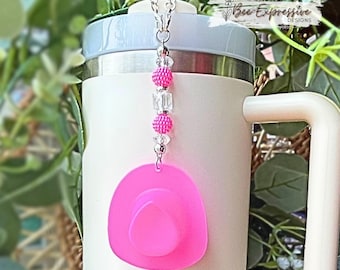 Handmade Beaded Tumbler Charm: Cowgirl Hat, Bayberry Beads