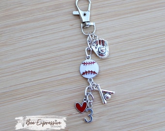 Custom Number, Baseball, Charm Chain: Bag or Stanley Accessory, Ball and Glove Charms