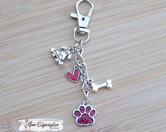 Handmade, Dog, Silver Charm Chain: Glitter Paw, Heart, Bone, Puppy, Charms