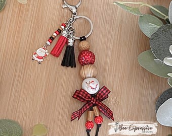 Handmade Santa Keychain: Beaded Christmas Tassel with Santa Charm
