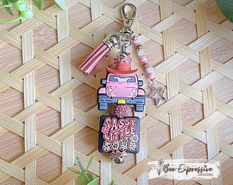 Handmade 4x4 Keychain: Pink Cowgirl Hat, Sassy Soul, Star Charm