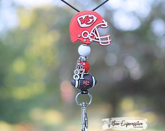 Handmade, Custom Chiefs Football Lanyard: Choose Jersey Number Charm and Customize Length!