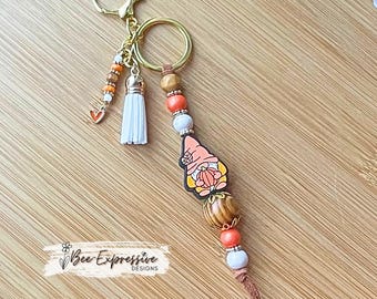 Handmade Pumpkin Gnome Keychain: Beaded Fall Bag Charm