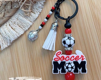 Handmade Soccer Mom Keychain: Beaded Tassel, Soccer Ball Charm