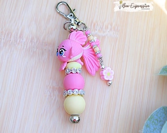 Handmade 3D Fish Keychain: Lobster Clasp, Rhinestone Spacers, Flower Bead
