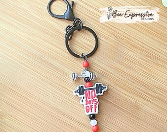 Weightlifting Keychain: 'No Days Off' Charm, Dumbbell Accent