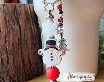 Winter Gnome Tumbler Charm: Snowflake & Christmas Tree Tassel