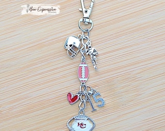 Handmade, KC Football, Charm Chain: Bag or Stanley Accessory, Custom Jersey Number