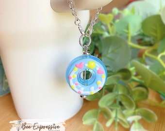 Acrylic Donut Tumbler Charm: Handmade Painted Hearts, Lobster Clasp